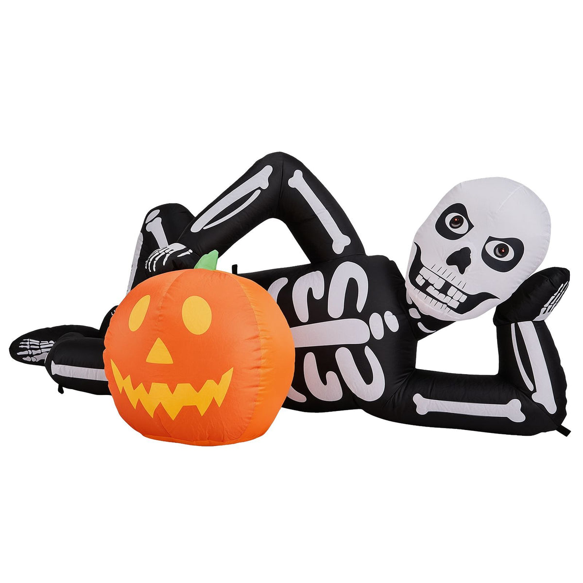 7 ft inflatable lying Halloween skeleton with LED lights by Doba