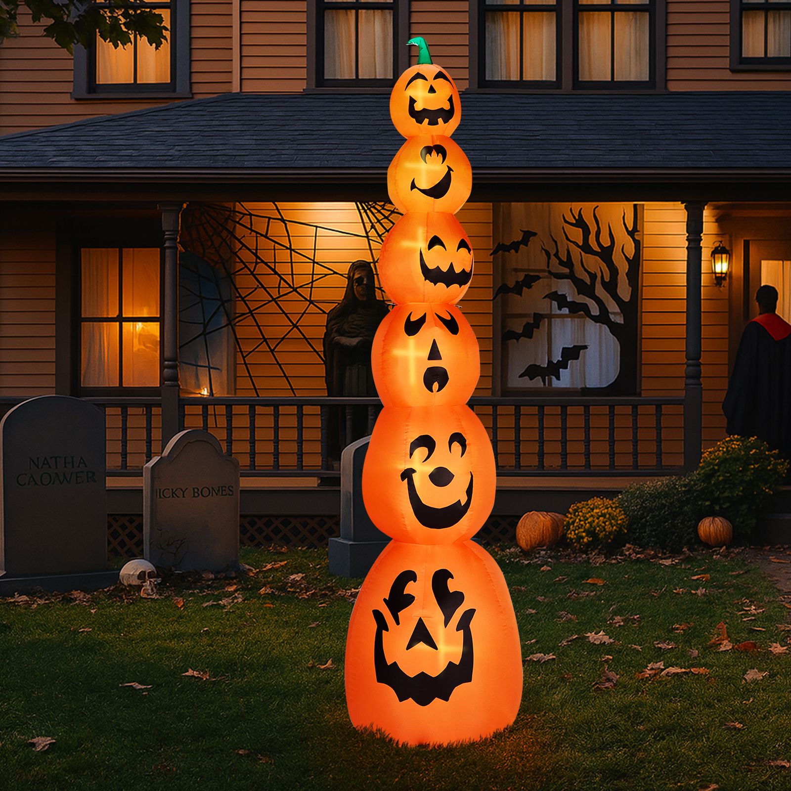 9FT Halloween Inflatable Pumpkin Stack with LED Lights - Giant Outdoor Decoration for Spooky Parties by Doba
