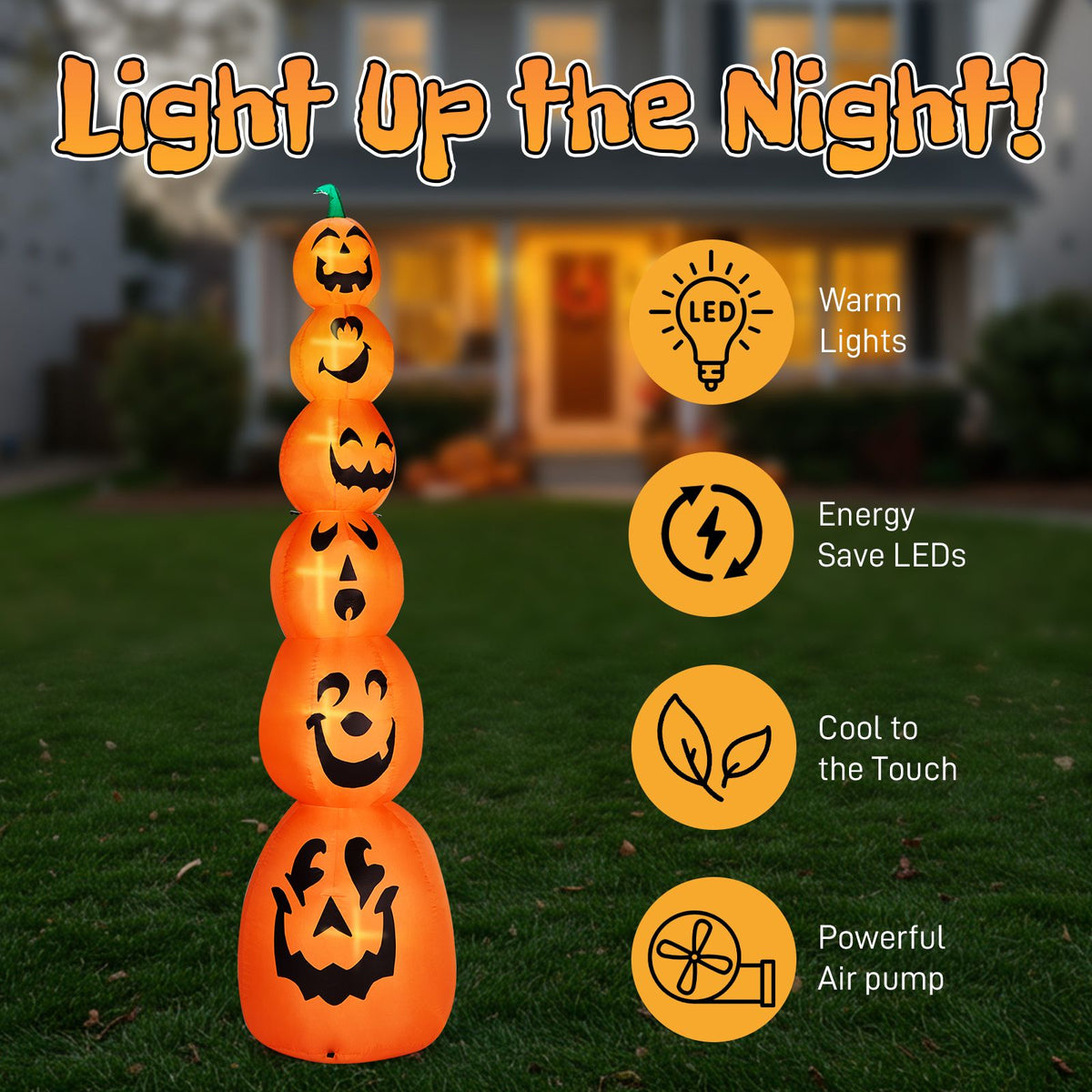 9FT Halloween Inflatable Pumpkin Stack with LED Lights - Giant Outdoor Decoration for Spooky Parties by Doba