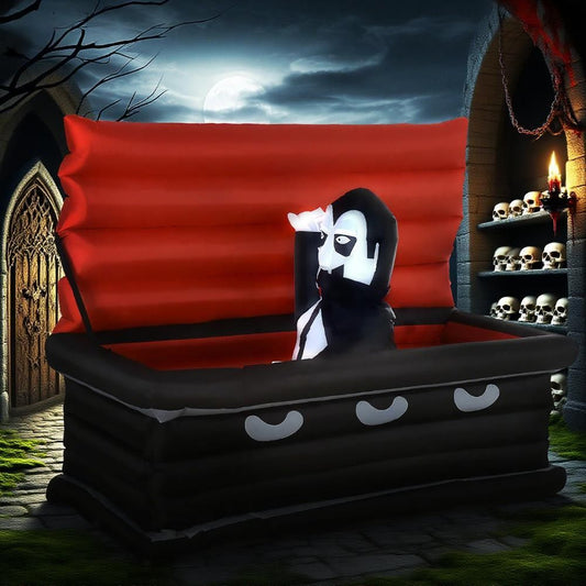 Spooky Vampire and Giant Coffin Outdoor Halloween Inflatables with LED Lights by Doba