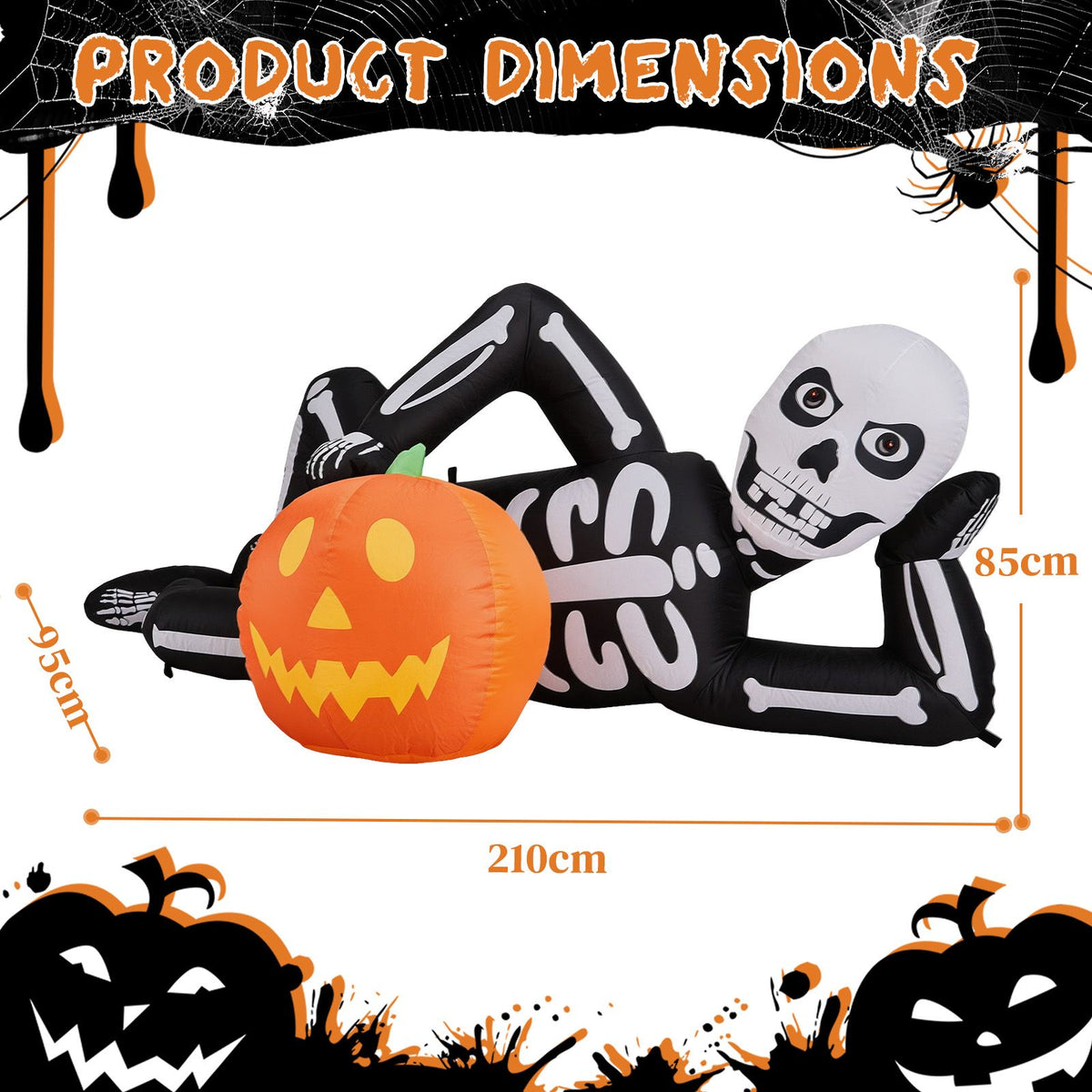 7 ft inflatable lying Halloween skeleton with LED lights by Doba, view 4