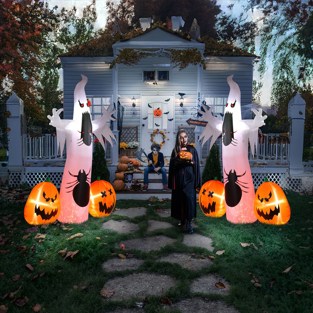 Spooky Halloween Inflatable Ghost and Spider Duo for Outdoor Decor by Doba