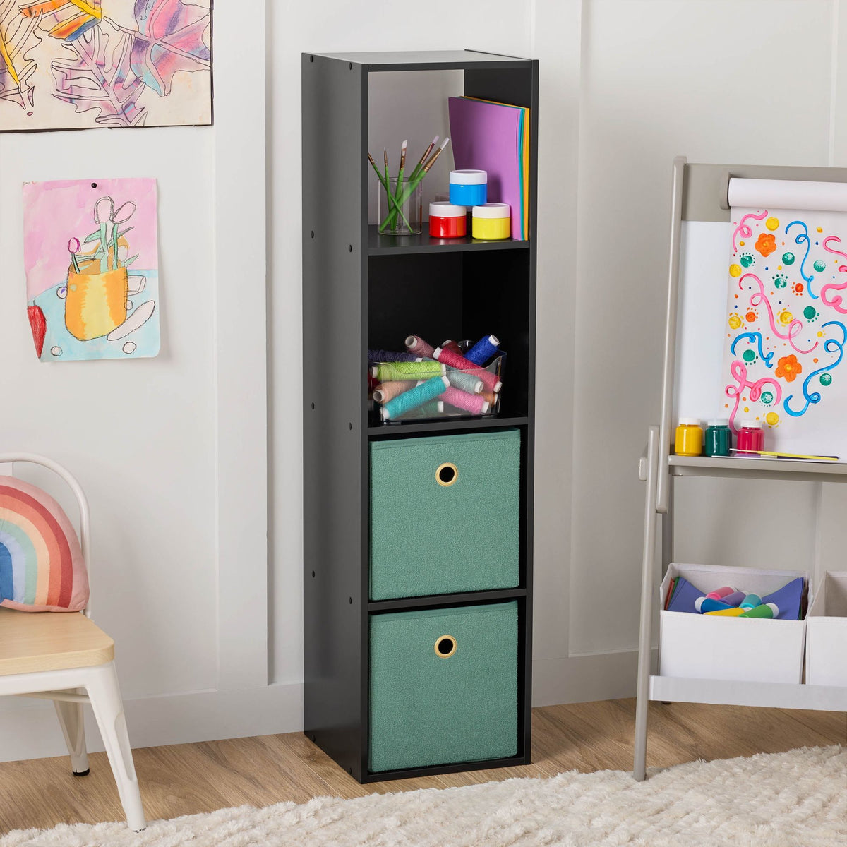Modern Black 4 Cube Vertical Storage Organizer for Efficient Home Use by Doba