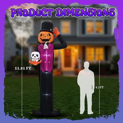 Spooktacular Giant Halloween Inflatable: Pumpkin Man with LED Skull for Festive Yard Decor by Doba