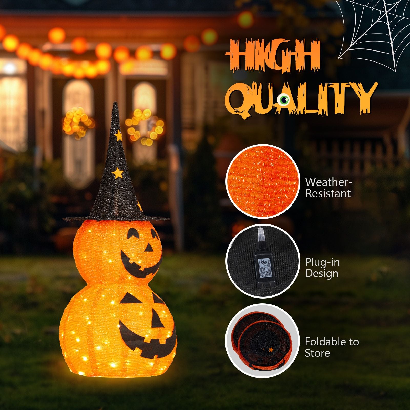 3ft Halloween Pumpkin Decorations with 150 LED Lights - Collapsible & Energy Efficient by Doba