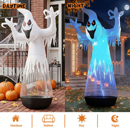 12ft Inflatable Ghost Halloween Decoration with LED Lights - White PVC Half-Body Design for Outdoor Festivities by Doba