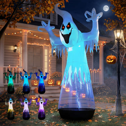 12ft Inflatable Ghost Halloween Decoration with LED Lights - White PVC Half-Body Design for Outdoor Festivities by Doba