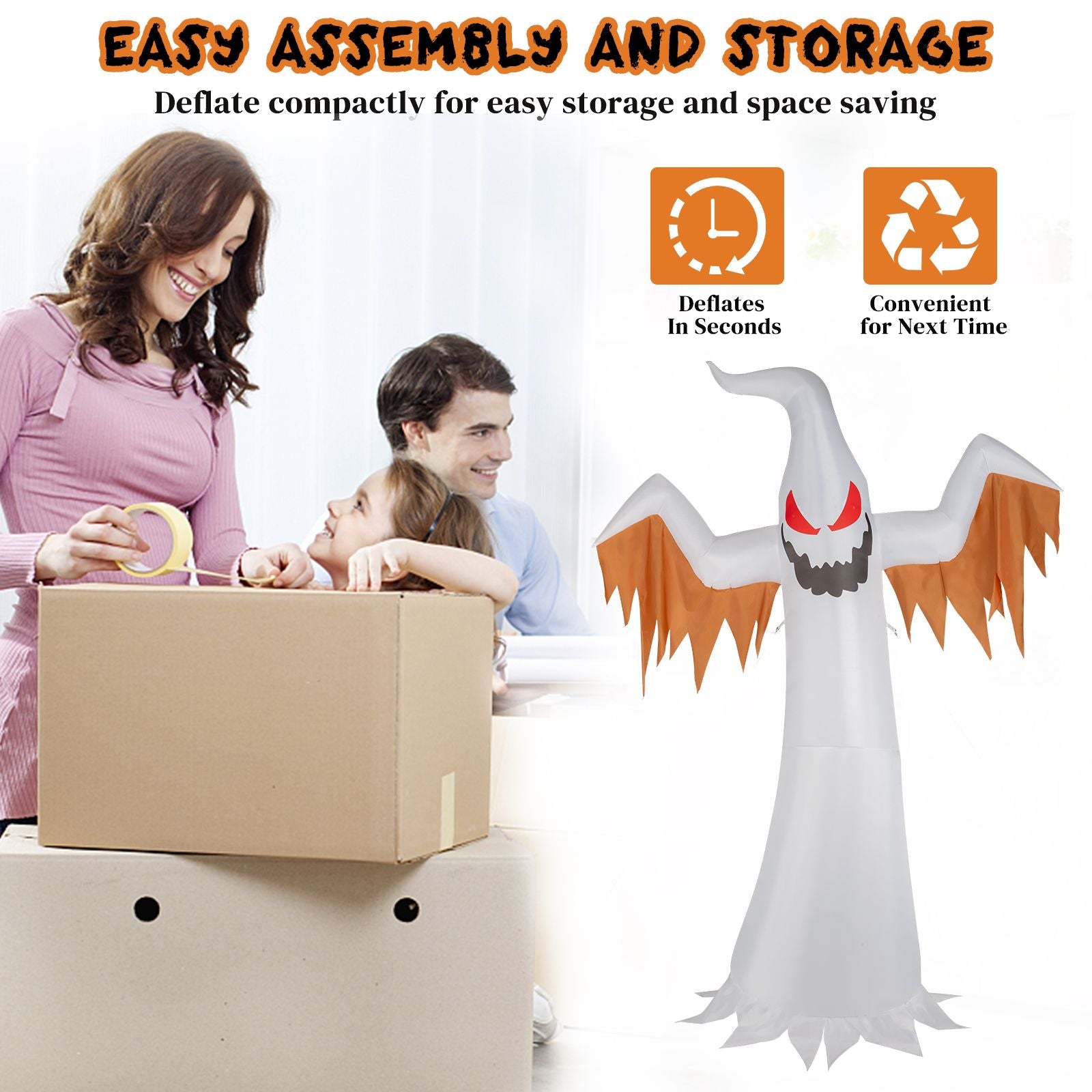 Haunting Inflatable Ghost with LED Flames & Flickering Red Eyes - 4-Piece Halloween Decor by Doba