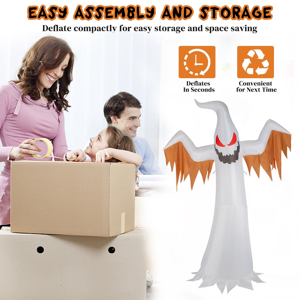 Haunting Inflatable Ghost with LED Flames & Flickering Red Eyes - 4-Piece Halloween Decor by Doba
