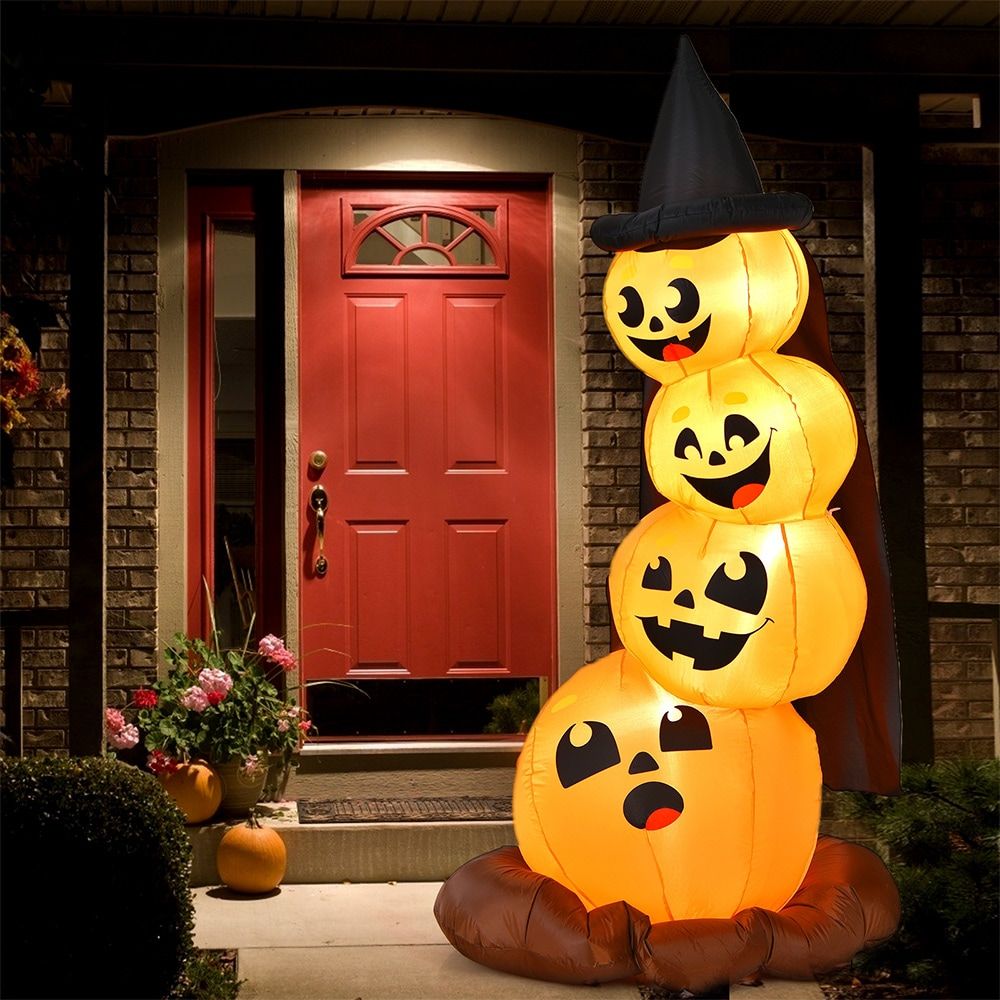 7-Foot Inflatable Halloween Pumpkin Display with Illuminated Witch's Hat by Doba