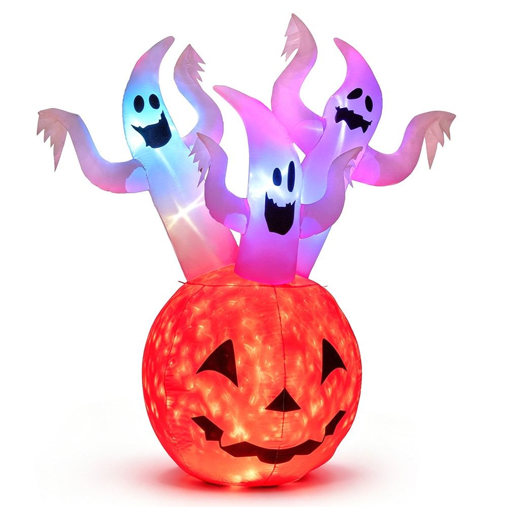 6 Foot Inflatable Ghost Pumpkin Decoration with Colorful LED Lights - Perfect for Halloween Festivities by Doba