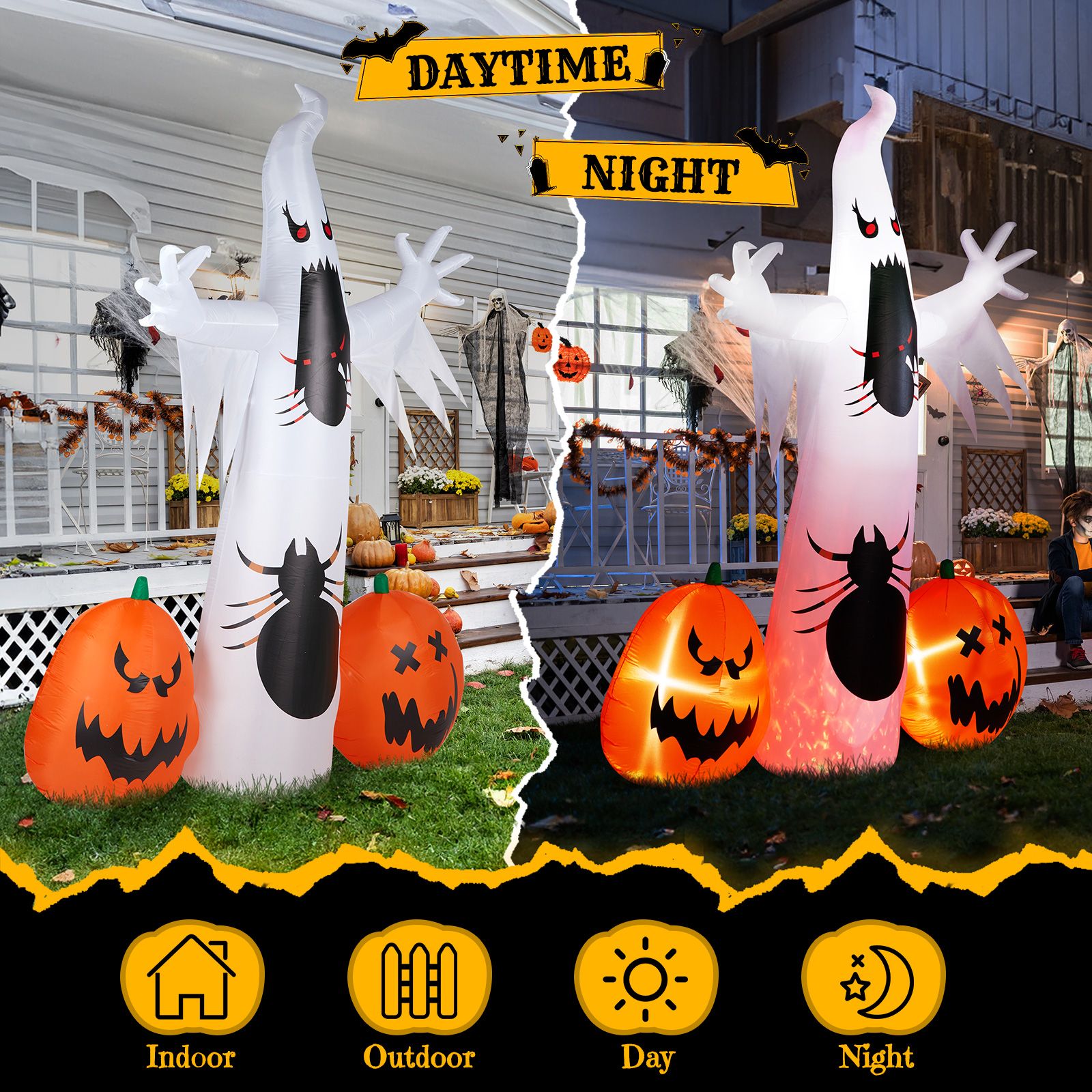 Spooky Halloween Inflatable Ghost and Spider Duo for Outdoor Decor by Doba