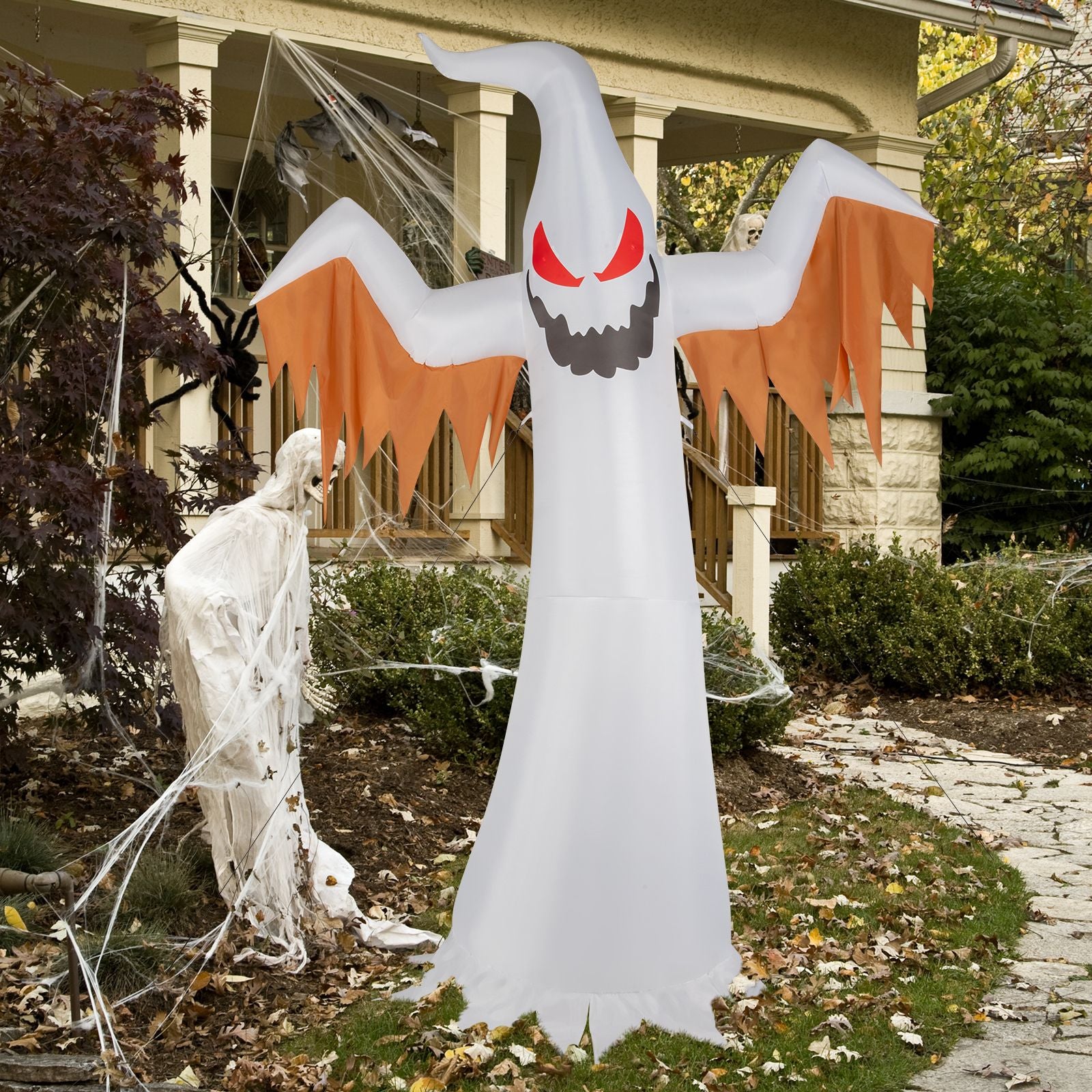 Haunting Inflatable Ghost with LED Flames & Flickering Red Eyes - 4-Piece Halloween Decor by Doba