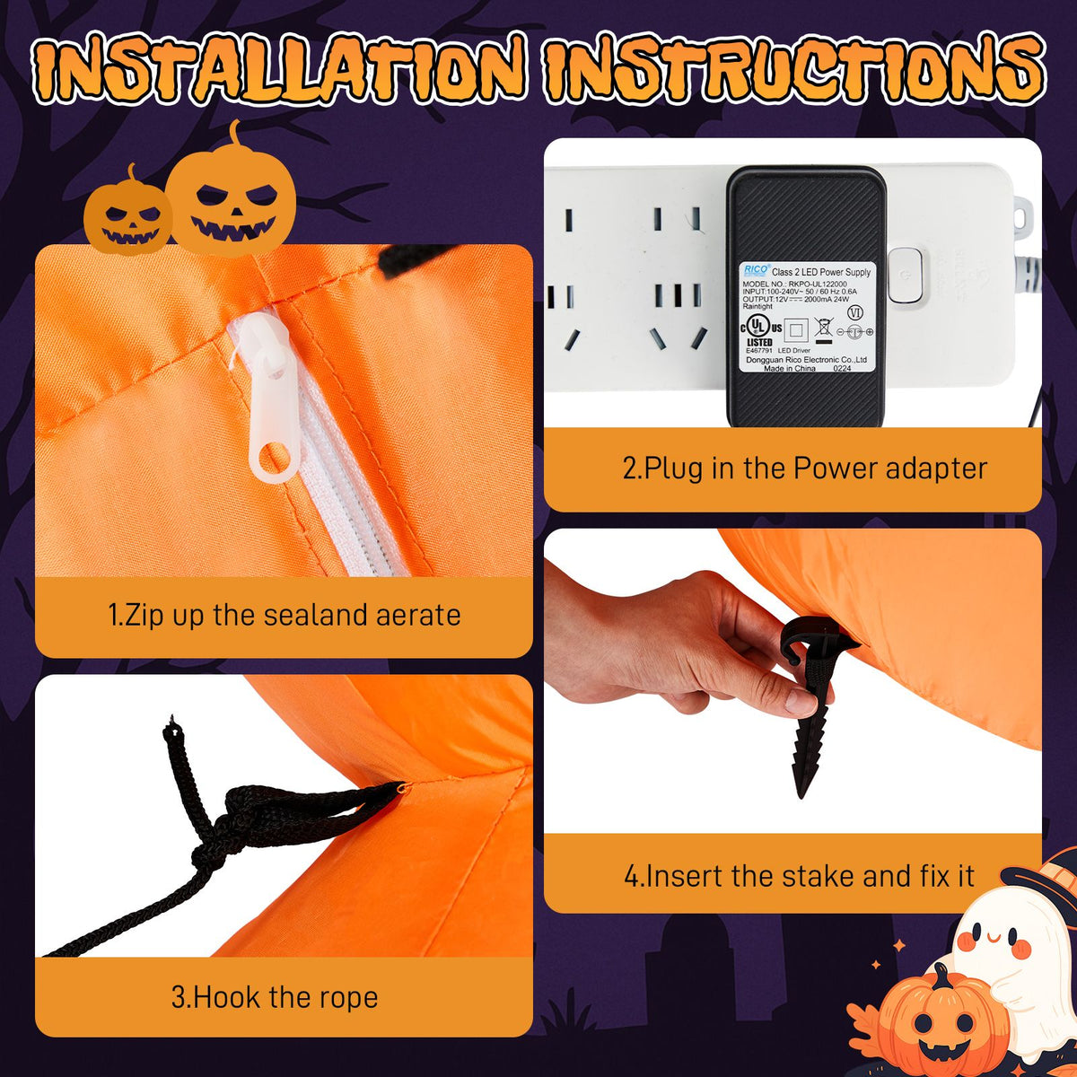 9FT Halloween Inflatable Pumpkin Stack with LED Lights - Giant Outdoor Decoration for Spooky Parties by Doba
