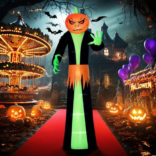 Spooky LED Pumpkin Head Ghost: Inflatable Halloween Yard Decor for Garden Parties by Doba