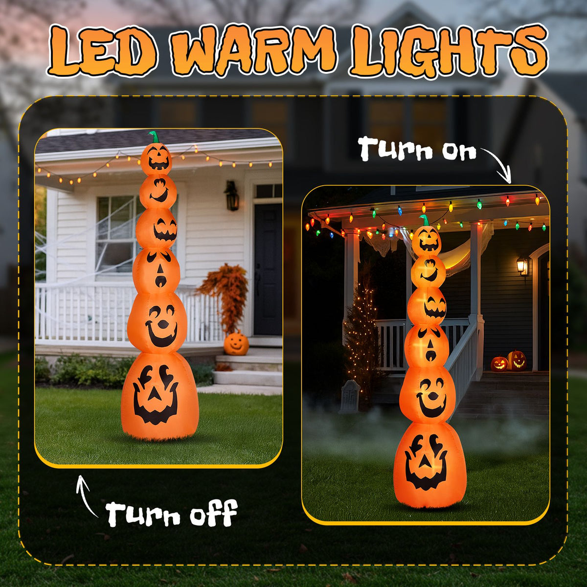 9FT Halloween Inflatable Pumpkin Stack with LED Lights - Giant Outdoor Decoration for Spooky Parties by Doba