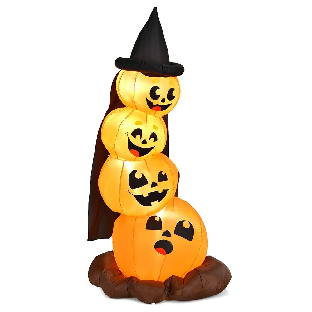 7-Foot Inflatable Halloween Pumpkin Display with Illuminated Witch's Hat by Doba