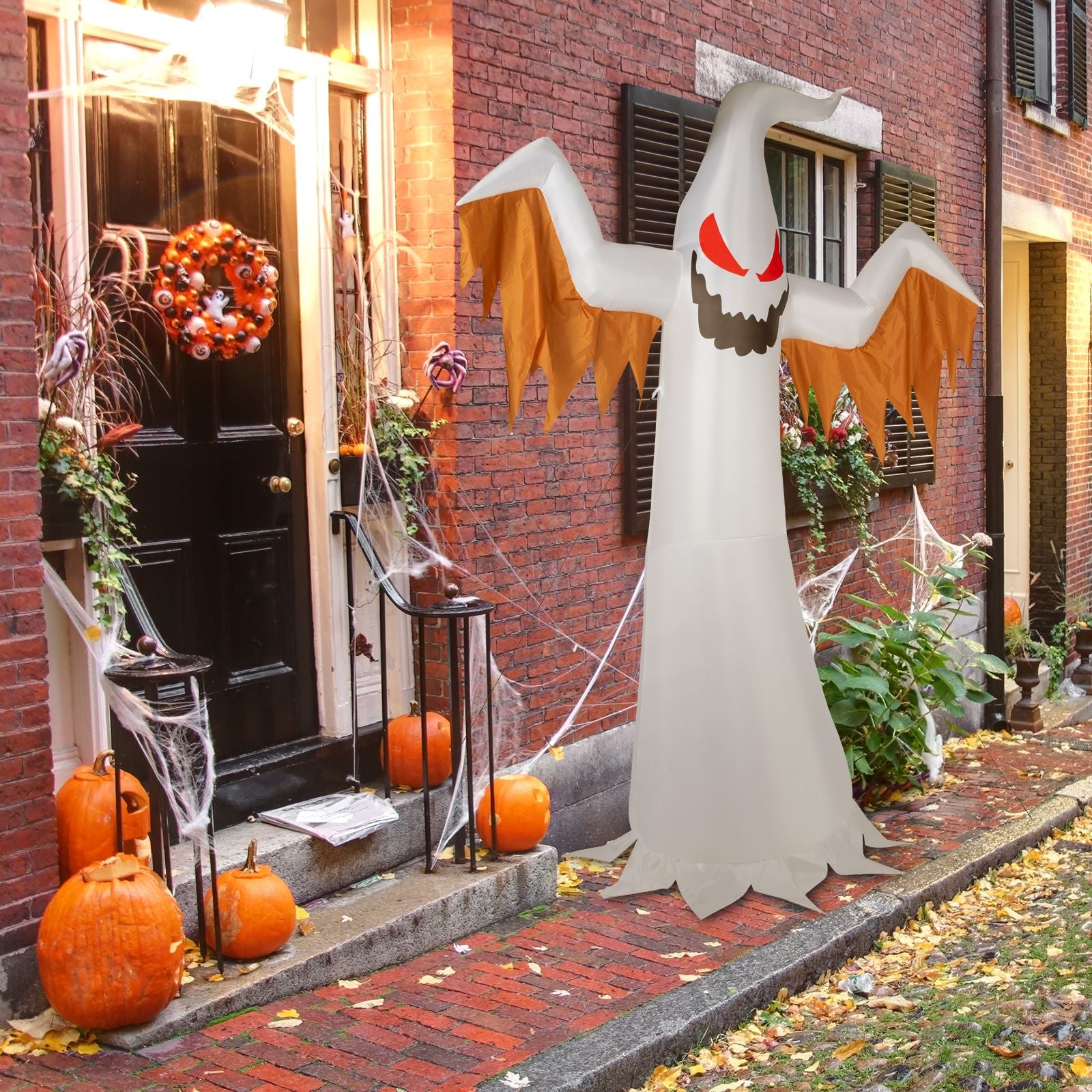 Haunting Inflatable Ghost with LED Flames & Flickering Red Eyes - 4-Piece Halloween Decor by Doba