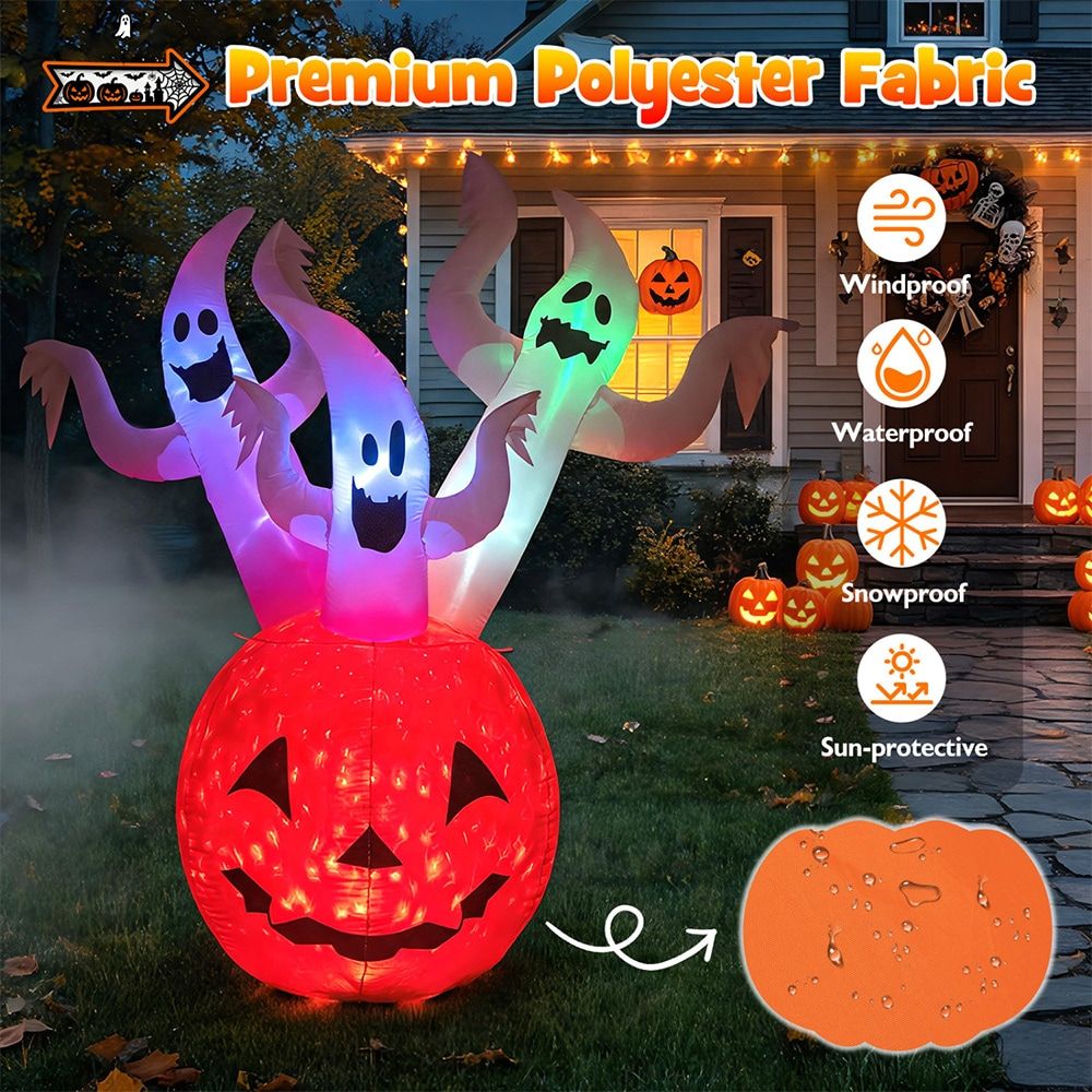 6 Foot Inflatable Ghost Pumpkin Decoration with Colorful LED Lights - Perfect for Halloween Festivities by Doba