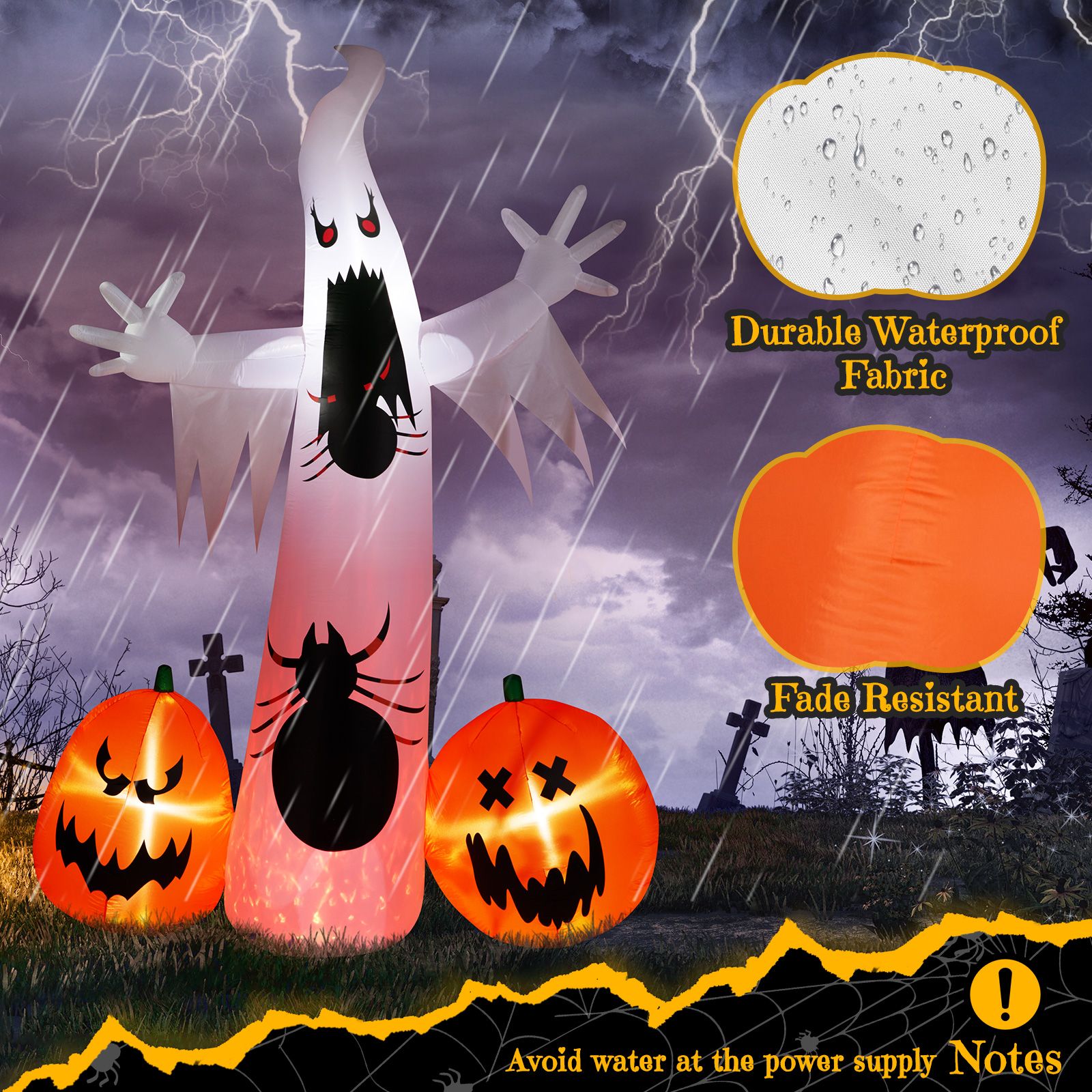 Spooky Halloween Inflatable Ghost and Spider Duo for Outdoor Decor by Doba