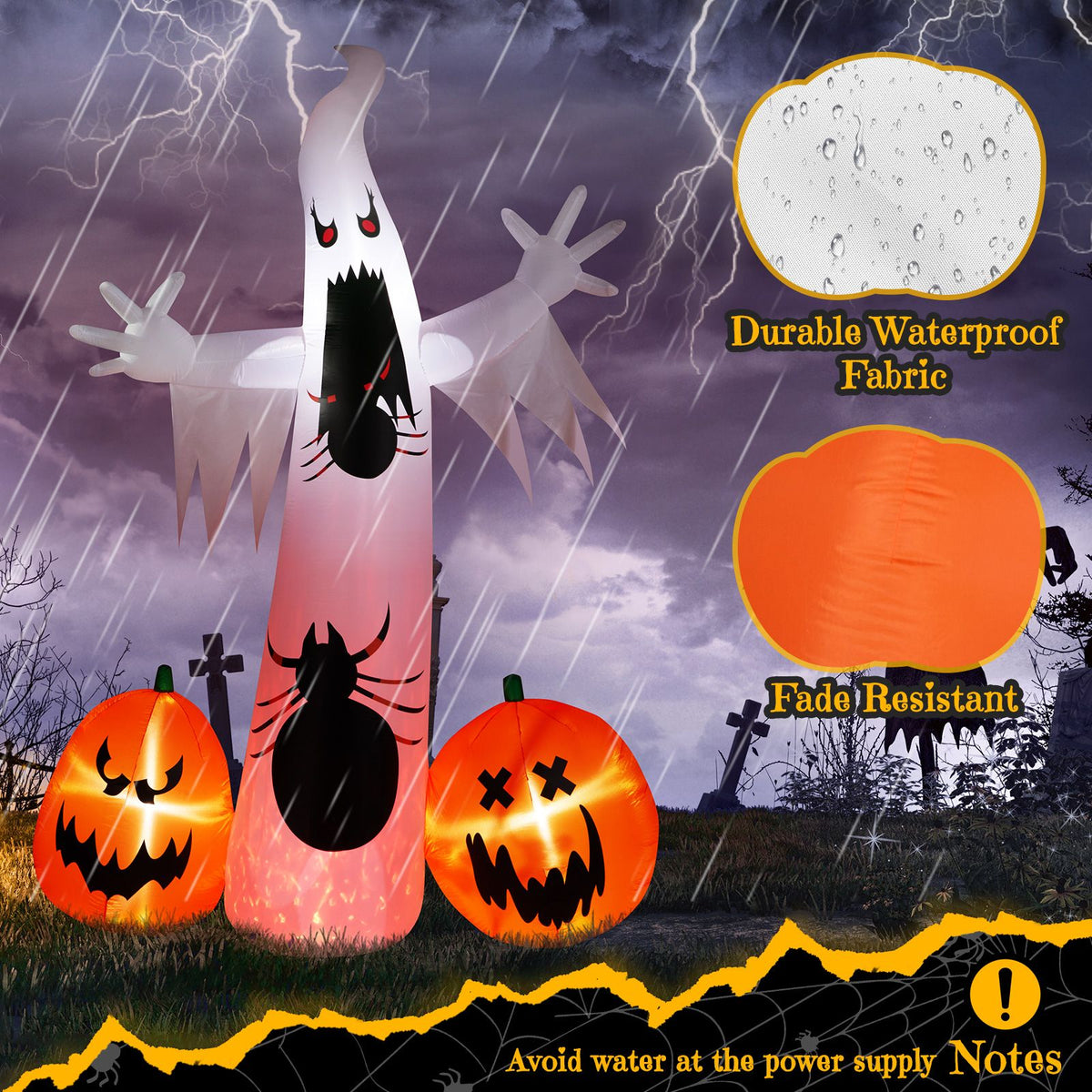 Spooky Halloween Inflatable Ghost and Spider Duo for Outdoor Decor by Doba