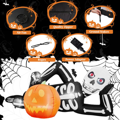 7 ft inflatable lying Halloween skeleton with LED lights by Doba, view 2