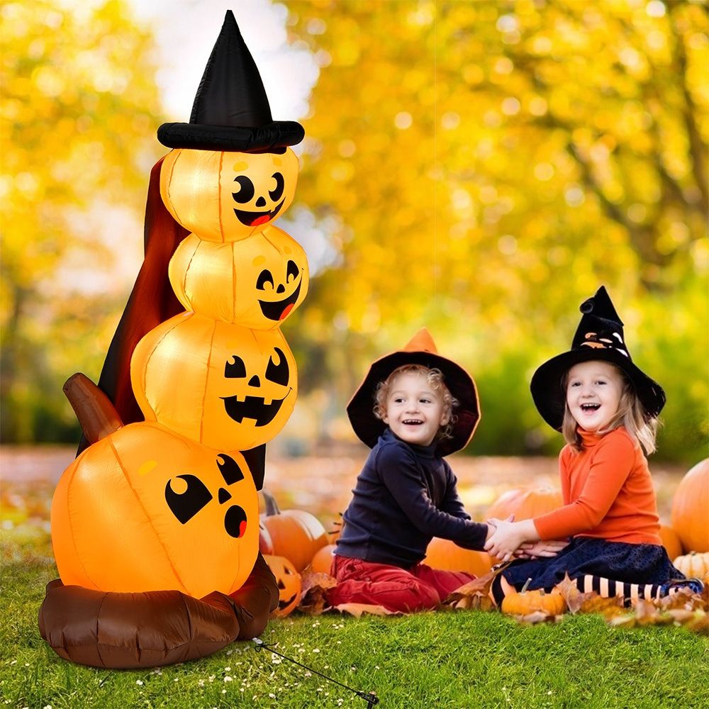 7-Foot Inflatable Halloween Pumpkin Display with Illuminated Witch's Hat by Doba