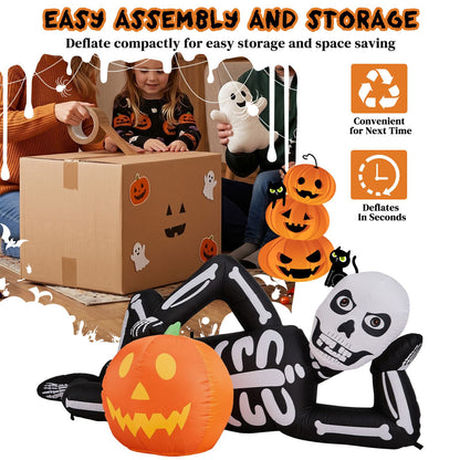 7 ft inflatable lying Halloween skeleton with LED lights by Doba, view 5
