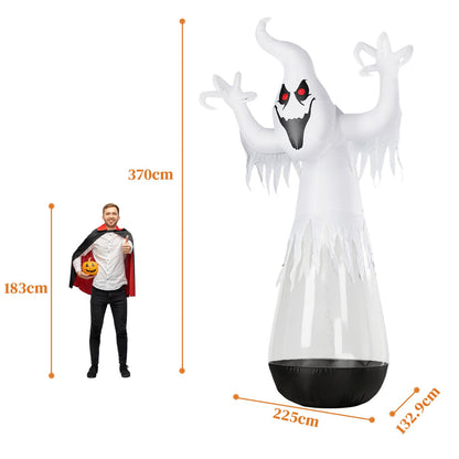 12ft Inflatable Ghost Halloween Decoration with LED Lights - White PVC Half-Body Design for Outdoor Festivities by Doba