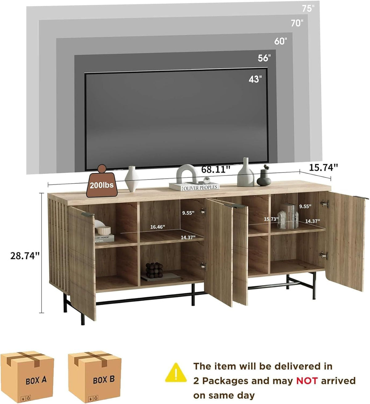 Elegant 68-Inch Oak Sideboard Buffet Cabinet with 4 Doors - Spacious Storage Solution for Your Living Room and Dining Room by Doba