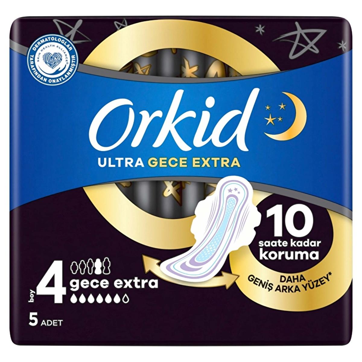 Orkid Ultra Gece Extra (Boy 4) - Nighttime Hygienic Pads with 60% Larger Back Section for Extra Protection by Beauty Care Bag