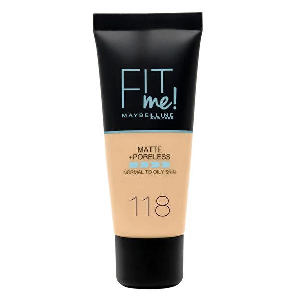 Maybelline Fit Me Foundation: Nude 118 - Matte Finish, Minimizes Pores & Controls Oil - Natural Liquid Foundation for Oily & Normal Skin by Beauty Care Bag
