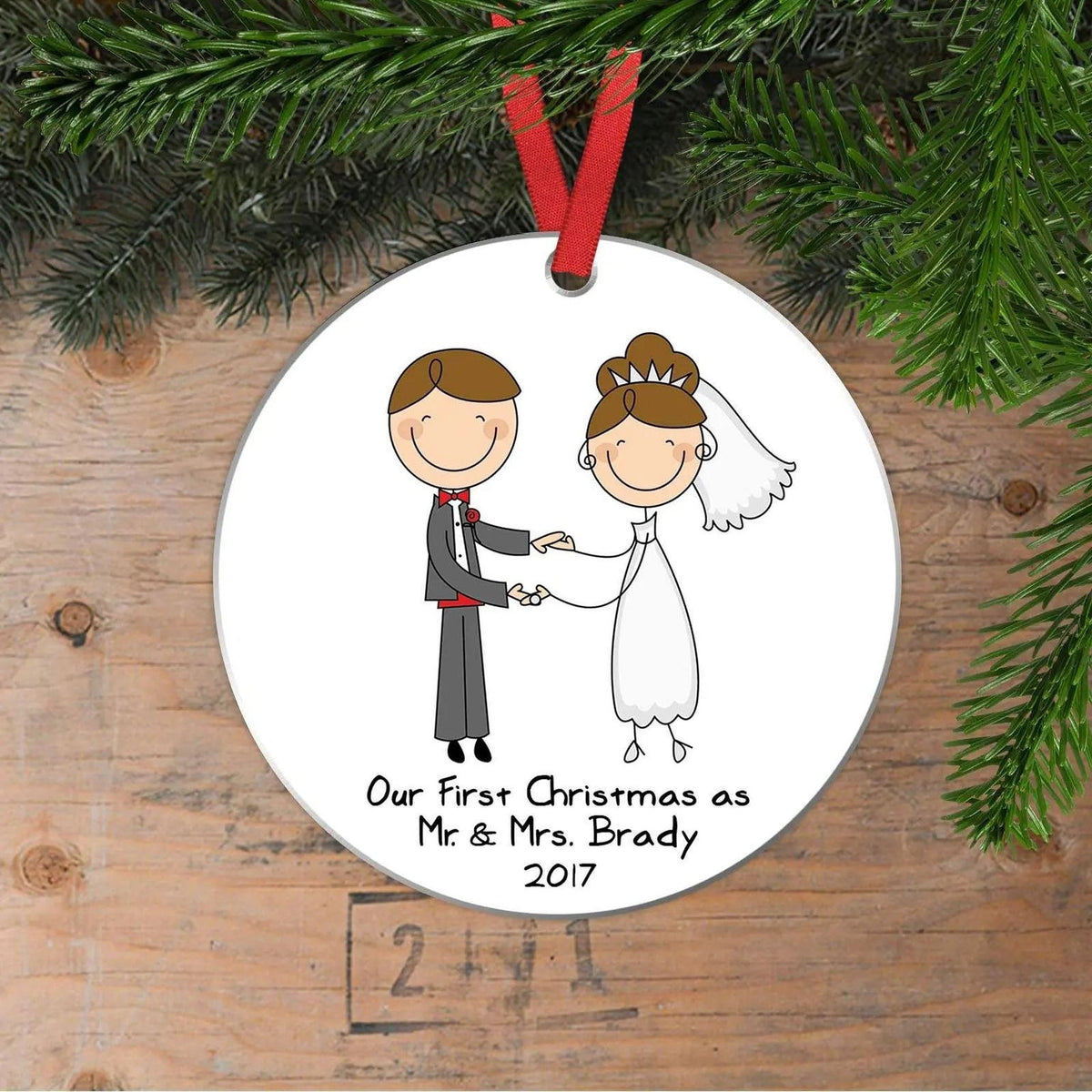 Personalized Wedding Ornament - Custom Wedding Keepsake | Newlywed Christmas Gift by Joyful Moose