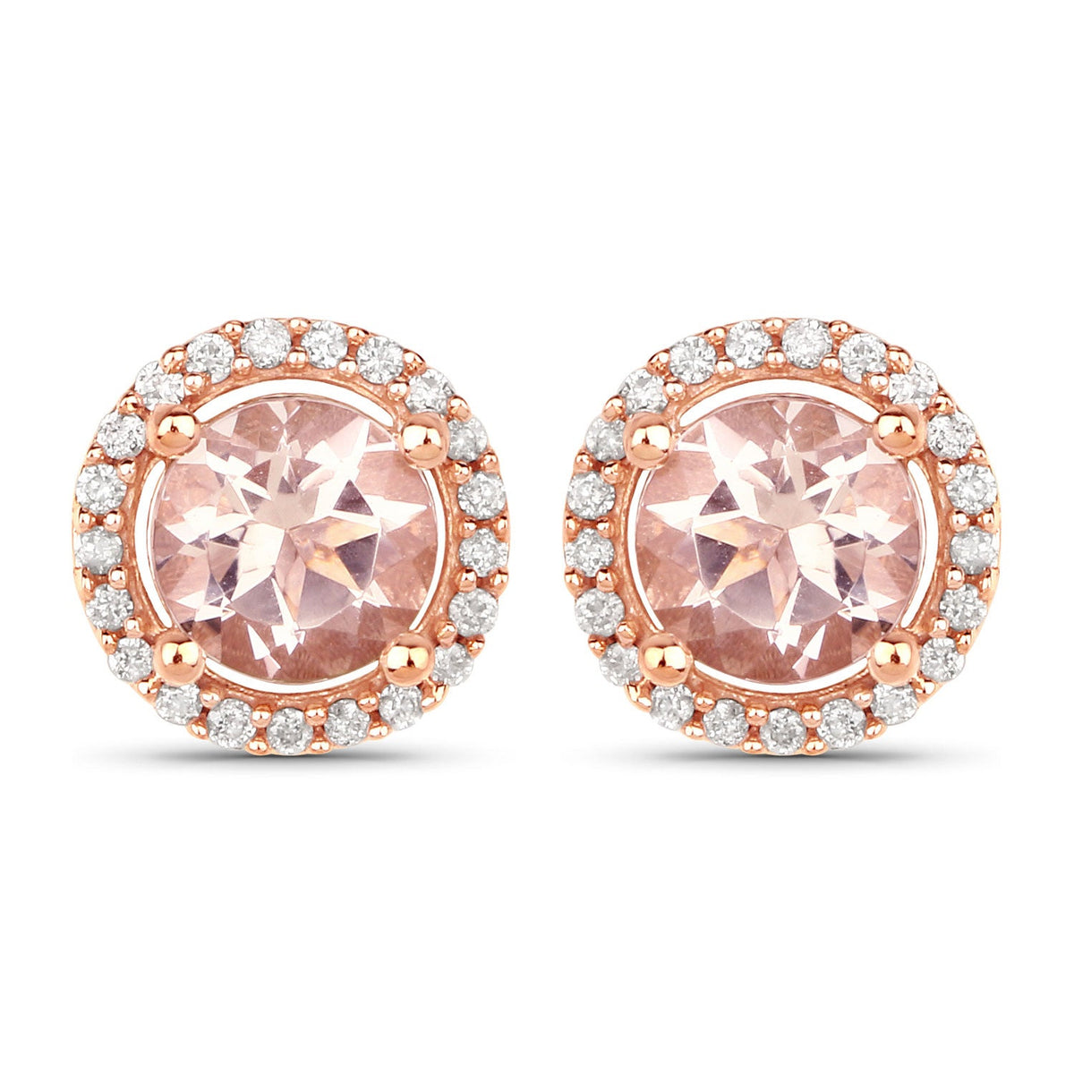 Avera Group 0.93 ct morganite and white diamond earrings in 14K rose gold