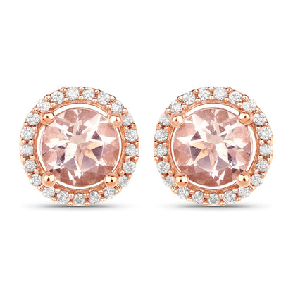 Avera Group 0.93 ct morganite and white diamond earrings in 14K rose gold