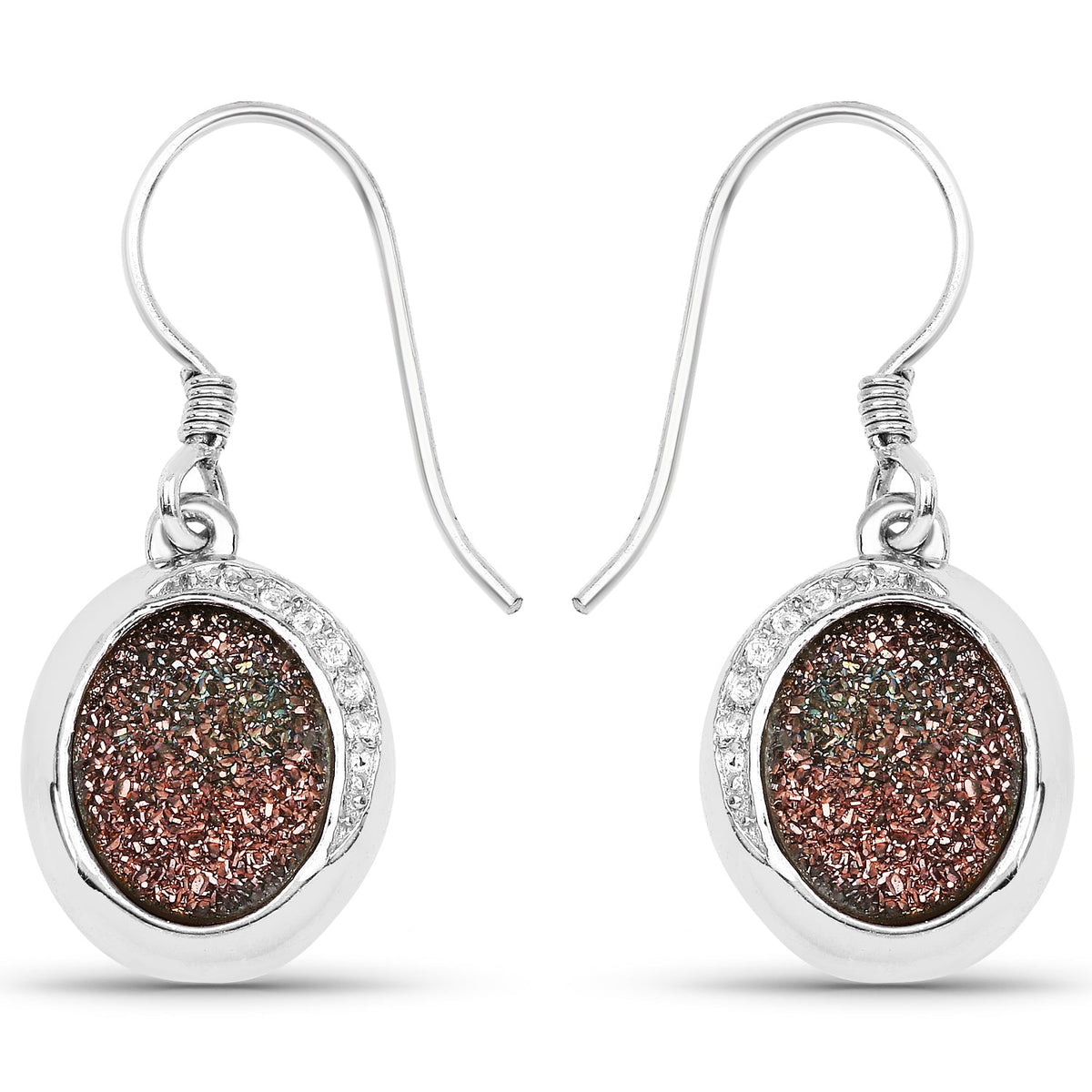 4.72 ct copper bloom drusy and white topaz .925 sterling silver earrings by Avera Group