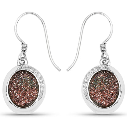 4.72 ct copper bloom drusy and white topaz .925 sterling silver earrings by Avera Group
