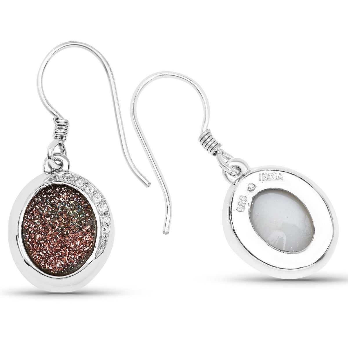 4.72 ct copper bloom drusy and white topaz .925 sterling silver earrings by Avera Group, view 2