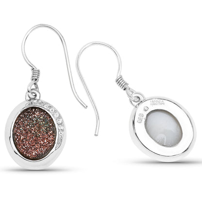 4.72 ct copper bloom drusy and white topaz .925 sterling silver earrings by Avera Group, view 2