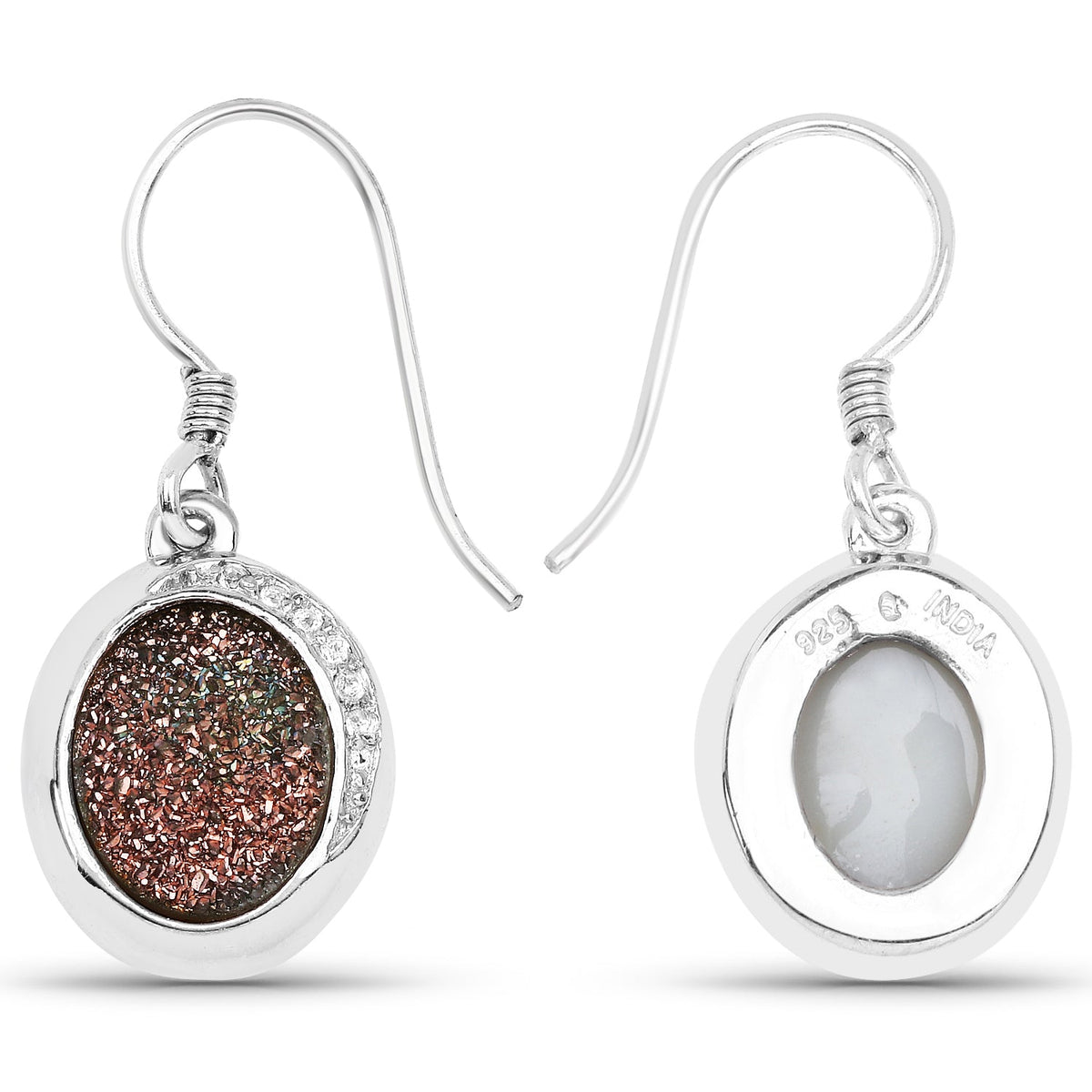 4.72 ct copper bloom drusy and white topaz .925 sterling silver earrings by Avera Group, view 3