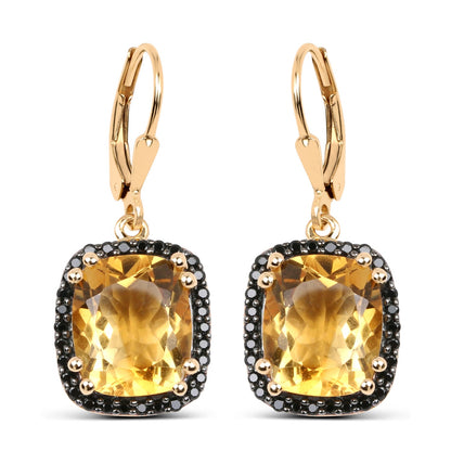 Cushion citrine and black spinel earrings in 14k yellow gold plated sterling silver by Avera Group