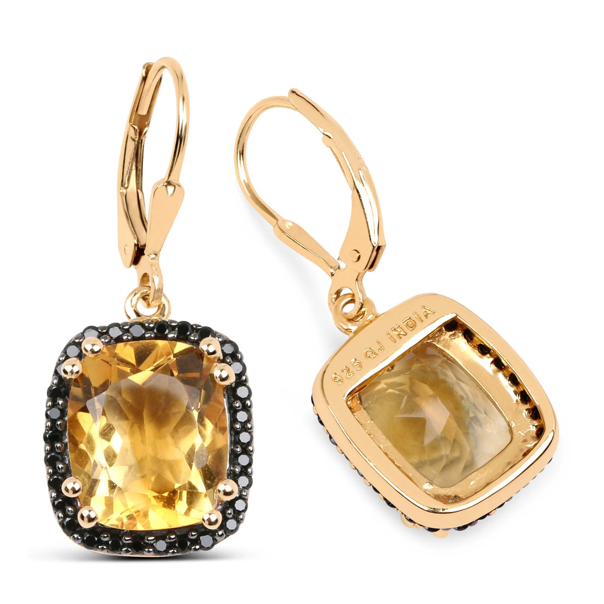Cushion citrine and black spinel earrings in 14k yellow gold plated sterling silver, Avera Group, view 2