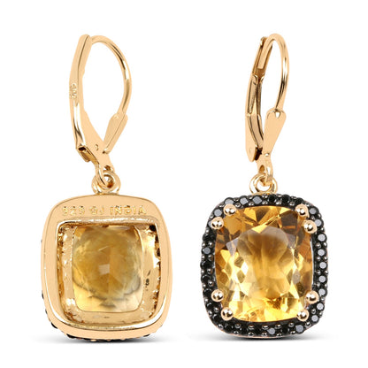 Cushion citrine and black spinel earrings in 14k yellow gold plated sterling silver, Avera Group, view 3