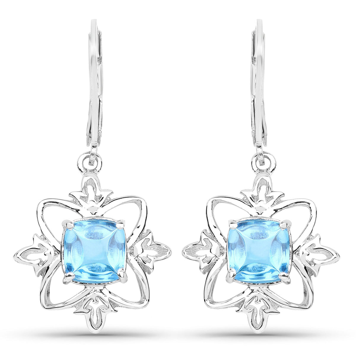 5.30 ct cushion Swiss blue topaz .925 sterling silver earrings by Avera Group