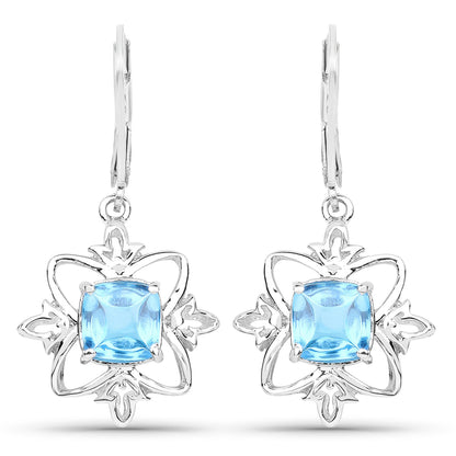 5.30 ct cushion Swiss blue topaz .925 sterling silver earrings by Avera Group