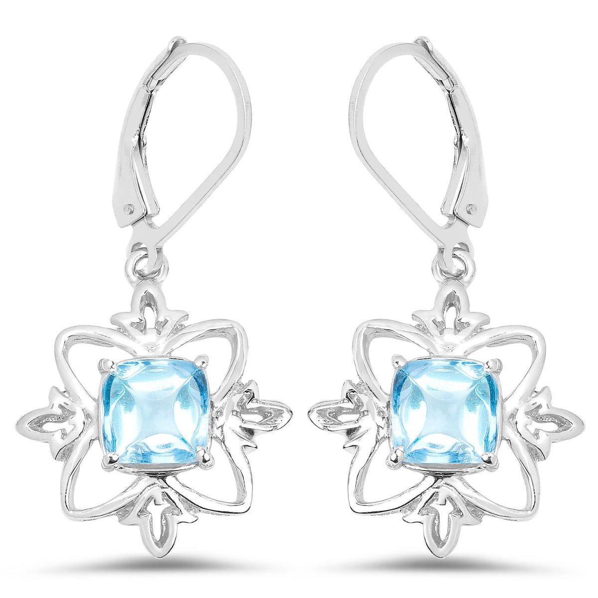5.30 ct cushion Swiss blue topaz .925 sterling silver earrings by Avera Group, view 2