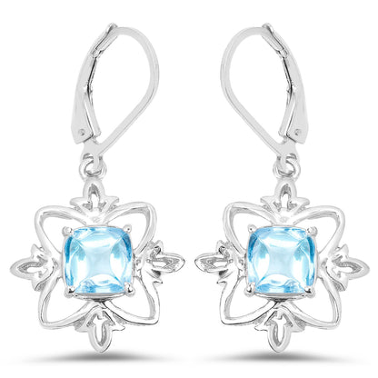 5.30 ct cushion Swiss blue topaz .925 sterling silver earrings by Avera Group, view 2