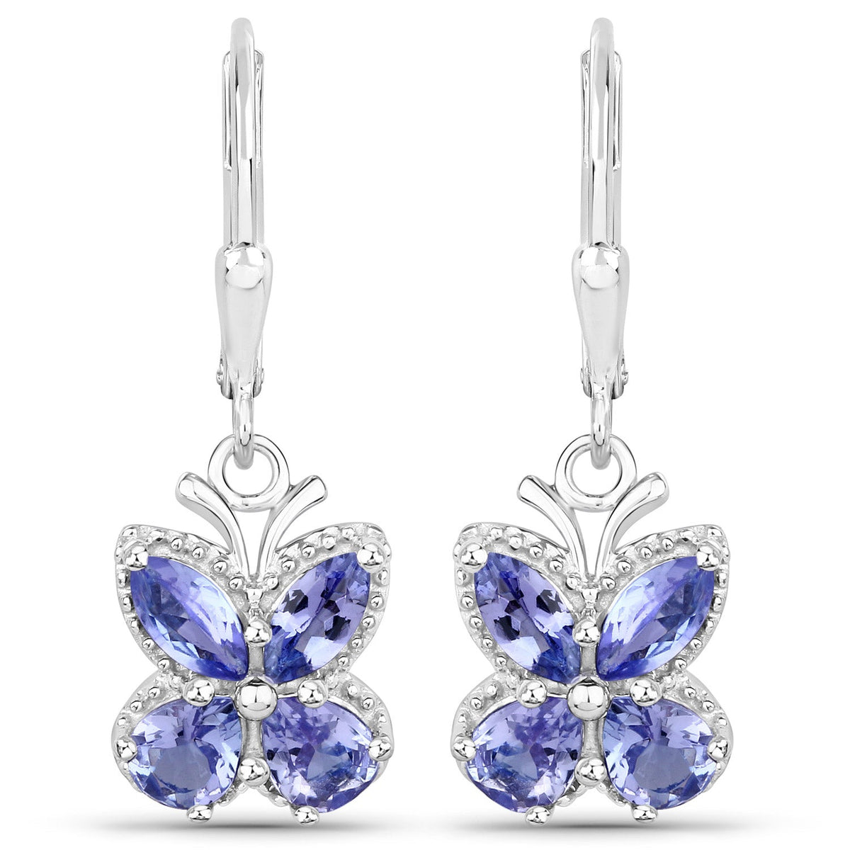 2.08 carat marquise and pear tanzanite sterling silver earrings by Avera Group