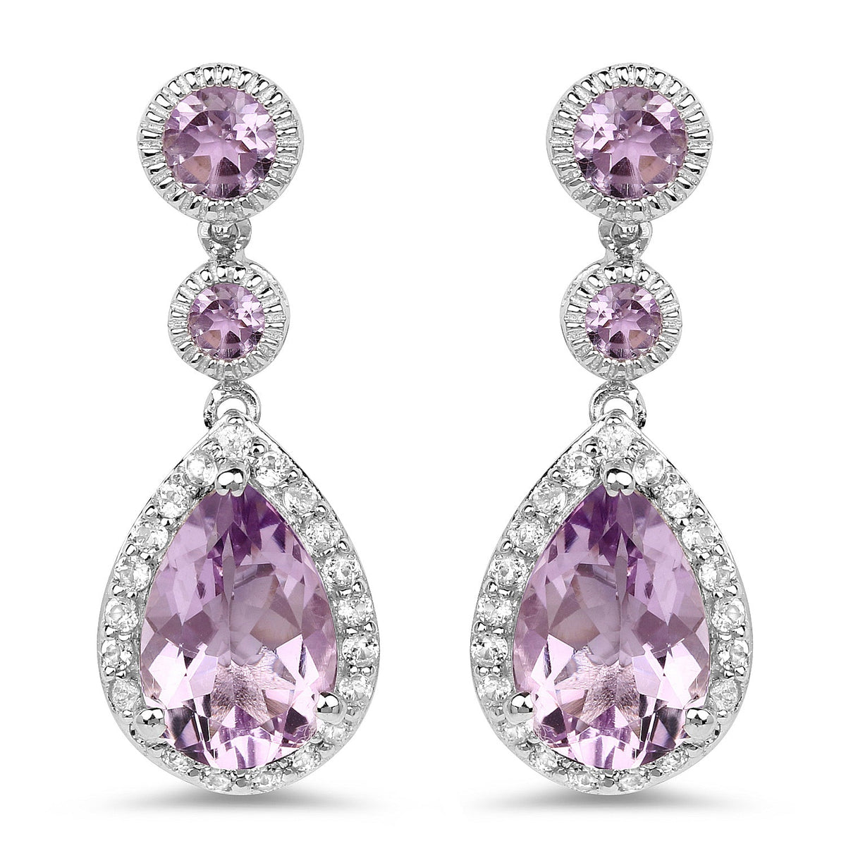 7.16 ct pink amethyst and white topaz .925 sterling silver earrings by Avera Group