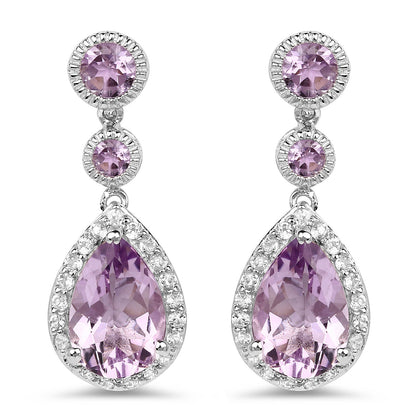 7.16 ct pink amethyst and white topaz .925 sterling silver earrings by Avera Group